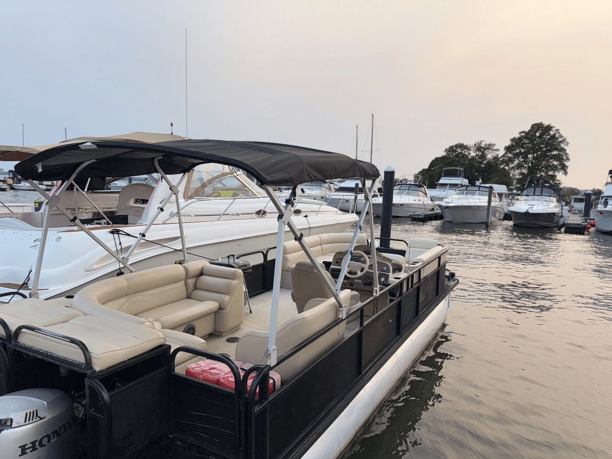 Pontoon boat at the marina